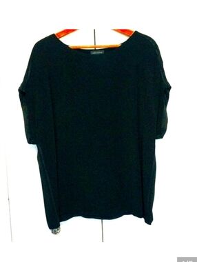 Lord & Taylor Raw silk-look black dropped sleeve top